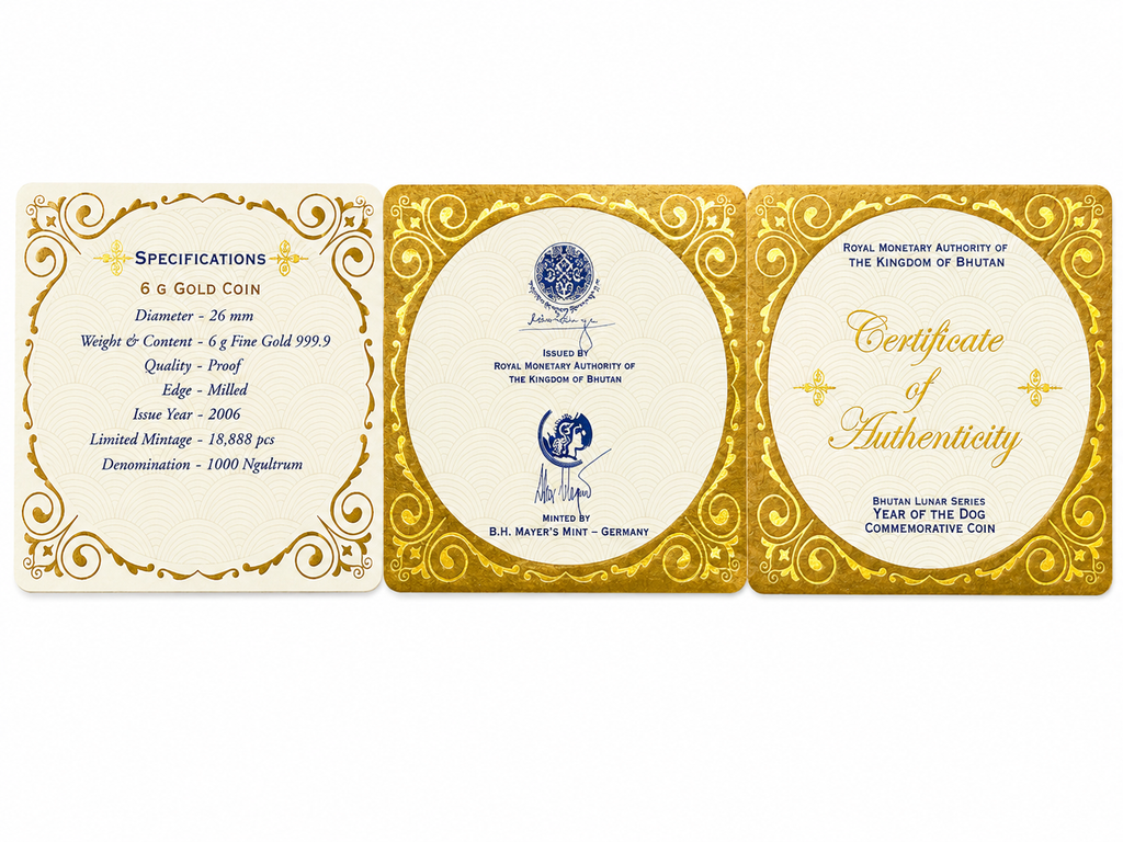 Bhutan 2006 Year of the Dog – 6 Grams .9999 Fine Gold Coin
