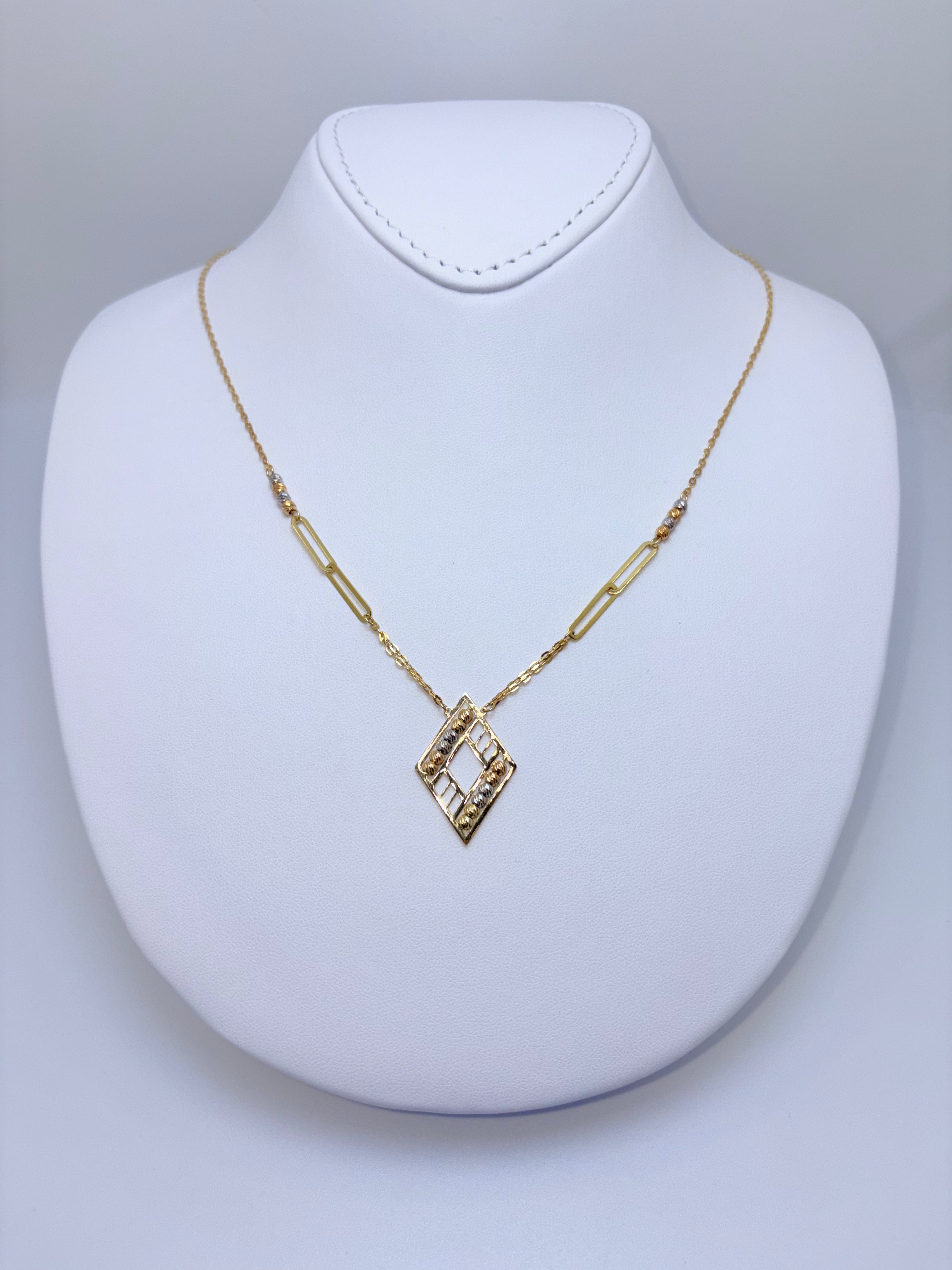 18k tri color triangle necklace